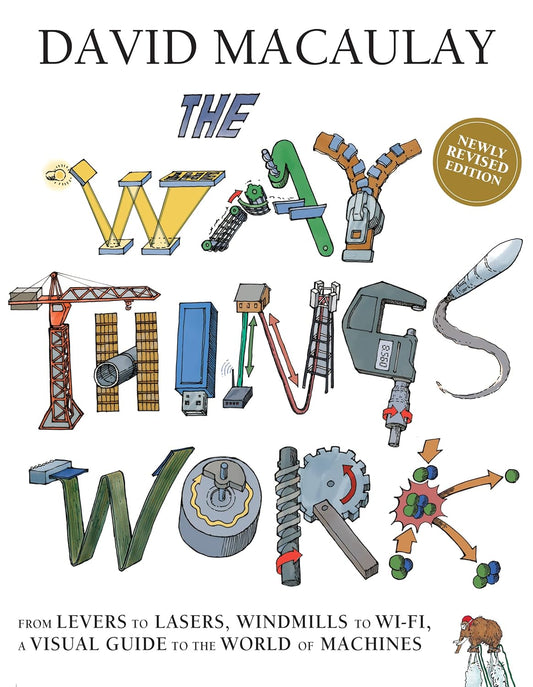 Book cover of 'The Way Things Work' by David Macaulay with illustrations of various machines.