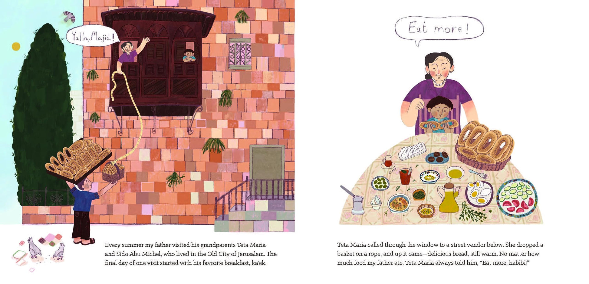 A Palestinian family celebrates the stories of their homeland in this moving autobiographical picture book debut by Hannah Moushabeck. With heartfelt illustrations by Reem Madooh, this story is a love letter to home, to family, and to the persisting hope of people that transcends borders.