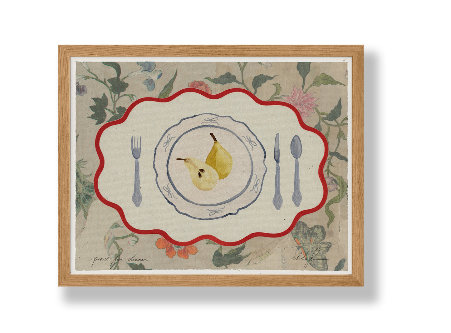 Pears for Dinner Print by Coco Shalom. Prints are made with 100% recycled paper, containing 30% post consumer waste, produced with 100% green power and 0% BS.