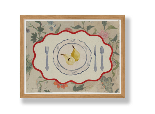 Pears for Dinner Print by Coco Shalom. Prints are made with 100% recycled paper, containing 30% post consumer waste, produced with 100% green power and 0% BS.