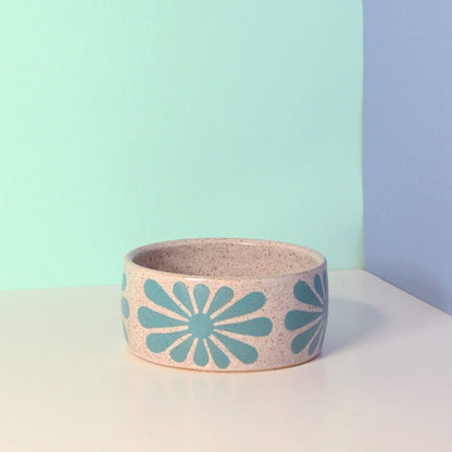 Wheel thrown stoneware bowls for your pets. Speckled Buff clay with matte and gloss glazes. Glazes are pet safe