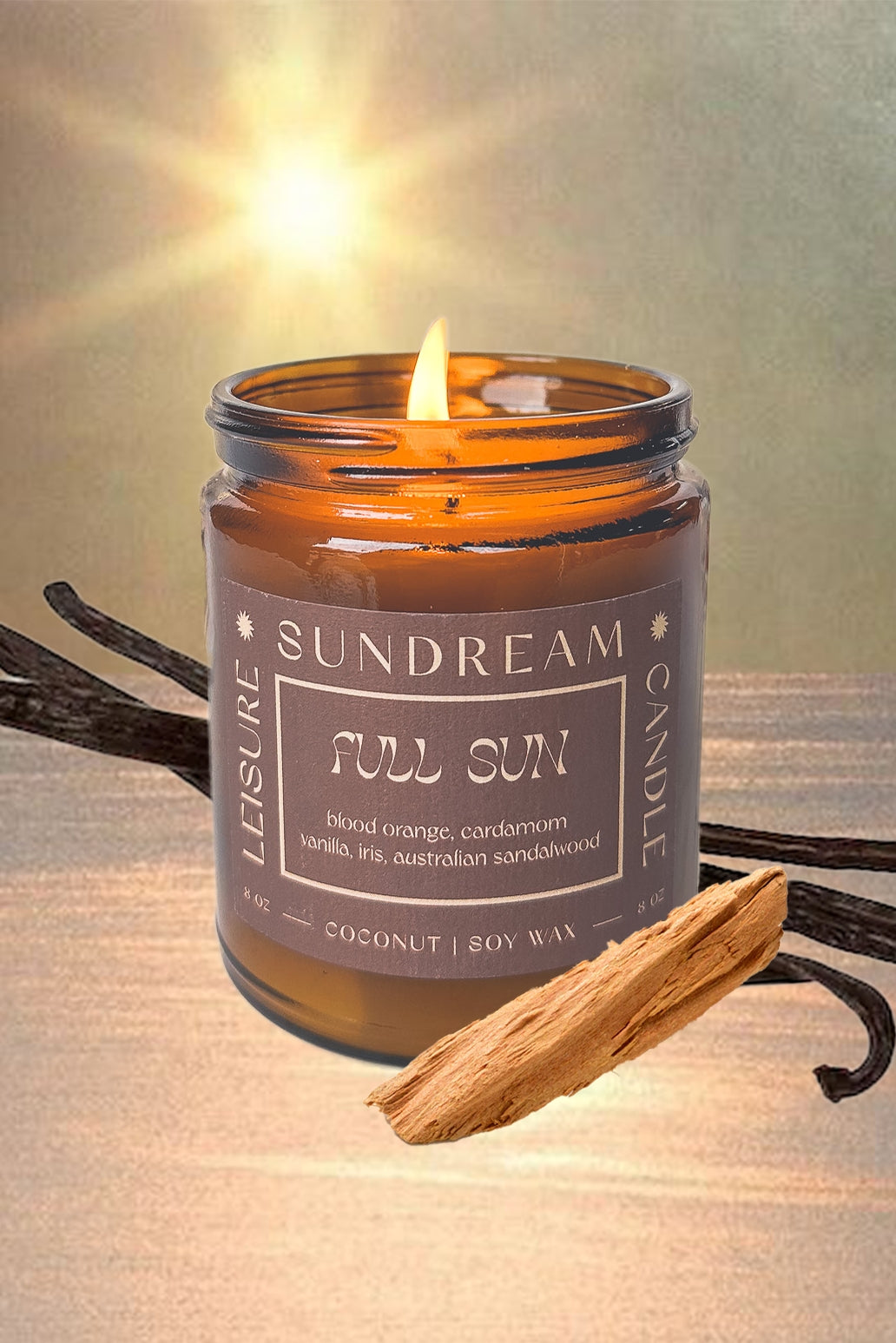 Sundream full sun candle hand poured in southern California with cardamom and vanilla notes