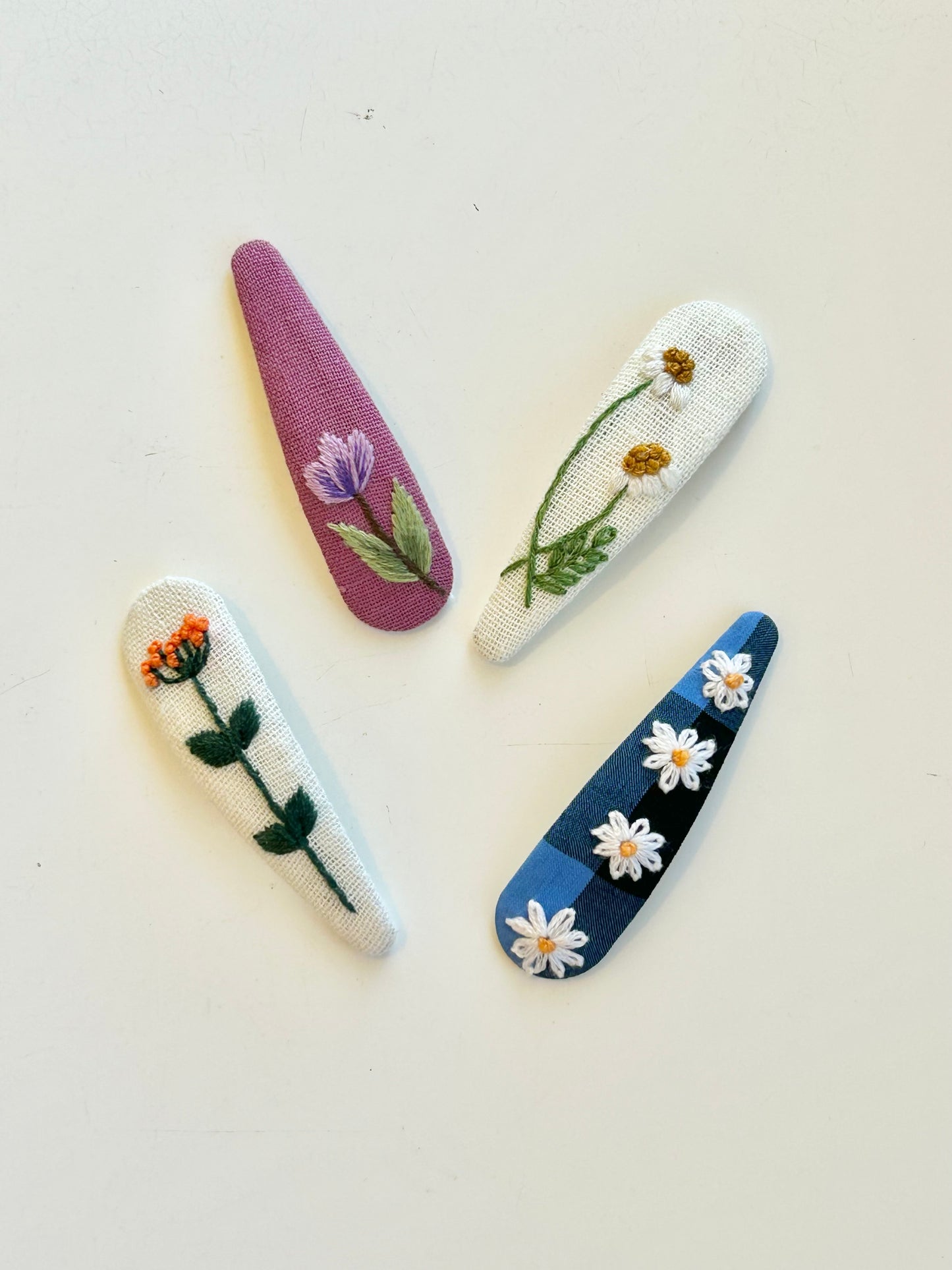 Teardrop Embroidered Hair Barrettes