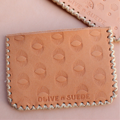 leather stamped wallet olive n suede locally made