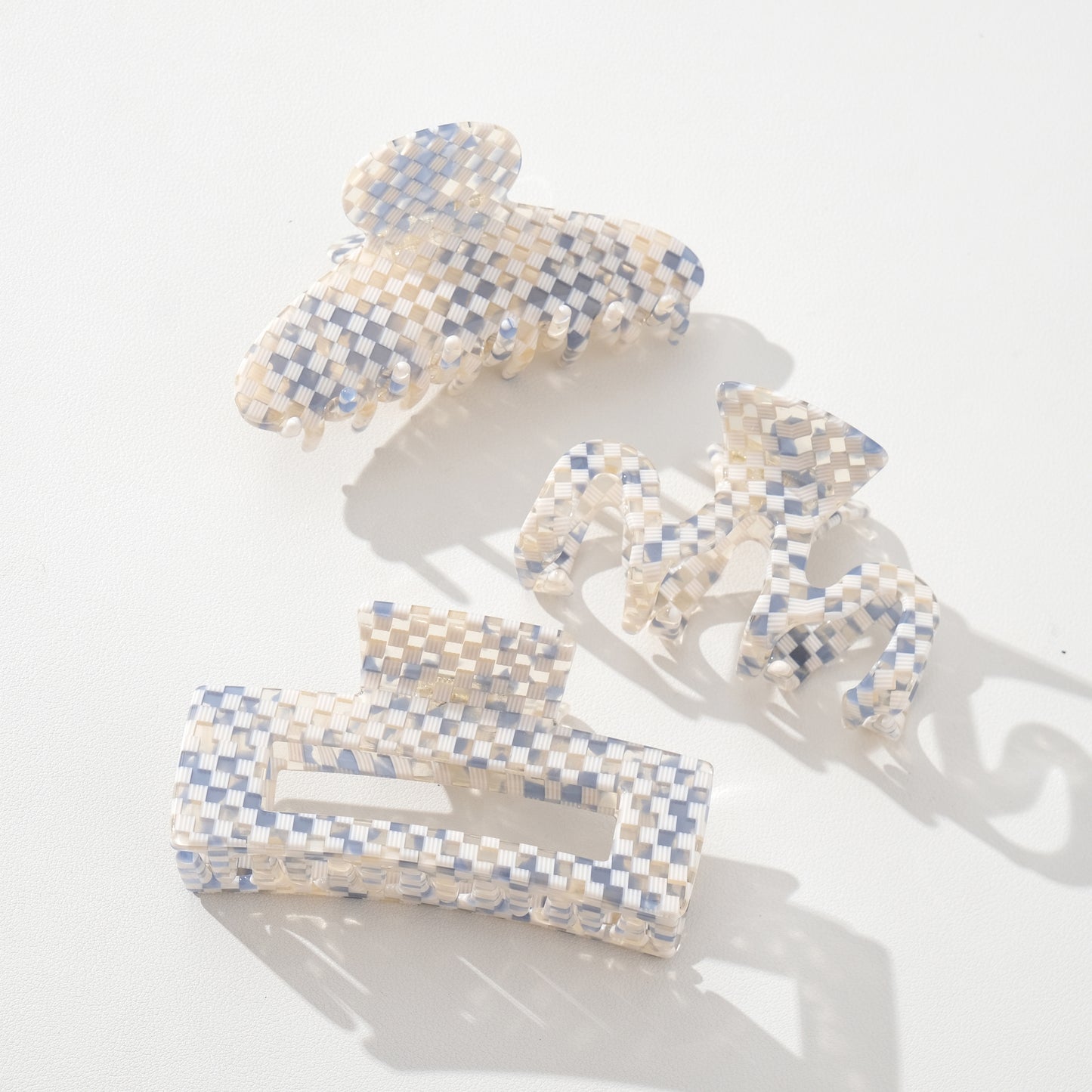 Large Blue Checker Claw Clip