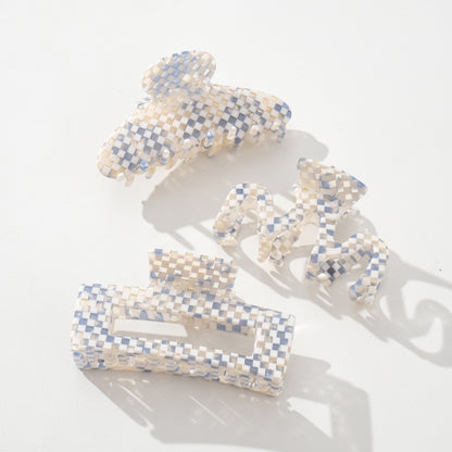 Large Blue Checker Claw Clip