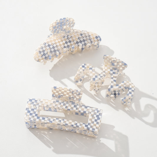 Large Blue Checker Claw Clip