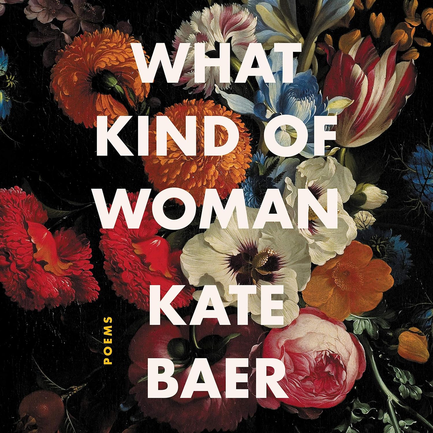 Book cover of 'What Kind of Woman' by Kate Baer with floral design and text overlay.