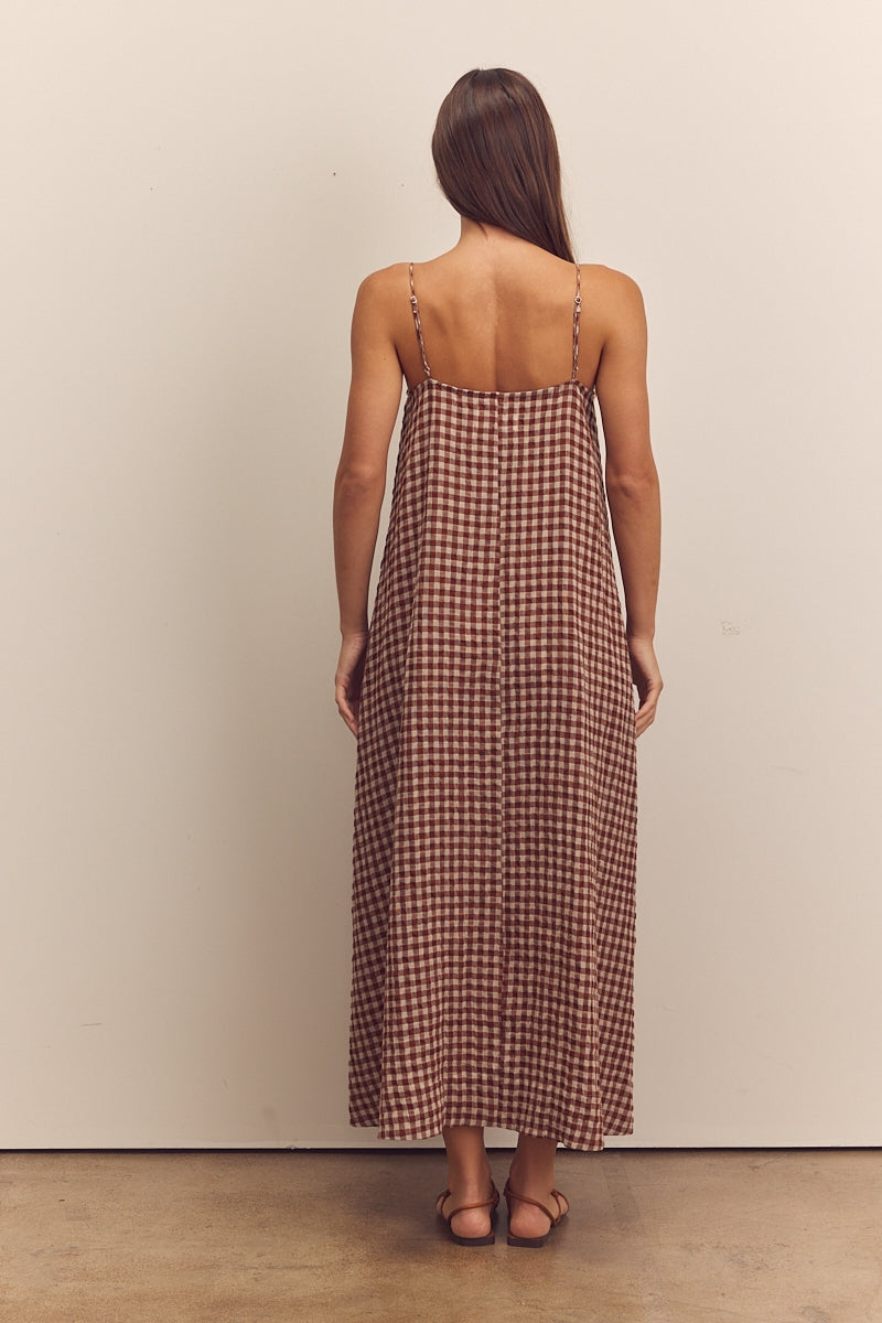 Amente Shirring Gingham Cami Dress