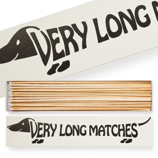 Box of 'Very Long Matches' with long wooden matches inside. Archivist Gallery Long Matches 