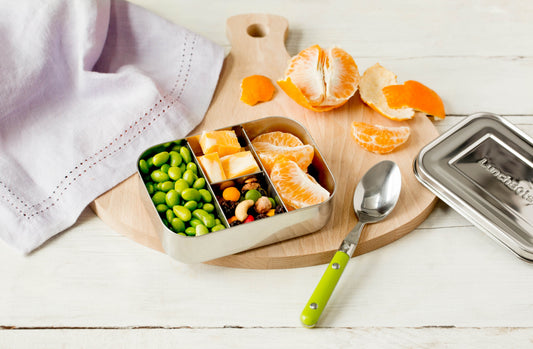 Looking for the best toddler bento box? Or the cutest little stainless steel mini snack box? Optimized for small portions on the go, the protein packer has two small sections that hold 2 oz. Each, and two tiny sections that hold 1 oz. Each. Perfect for nuts, cheese, fruit, and veggies!