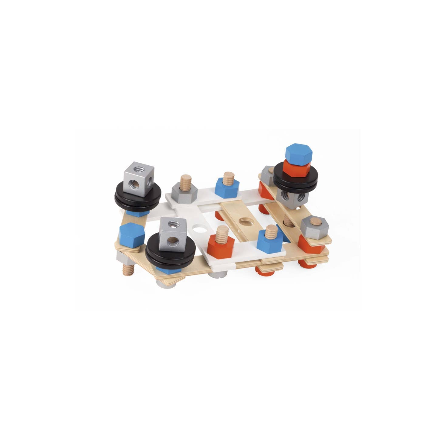 This wooden construction building set for kids is designed to spark creativity and imagination. It has a variety of accessories such as washers, wooden planks, bolts and screws, the perfect kids gift for the young builders.