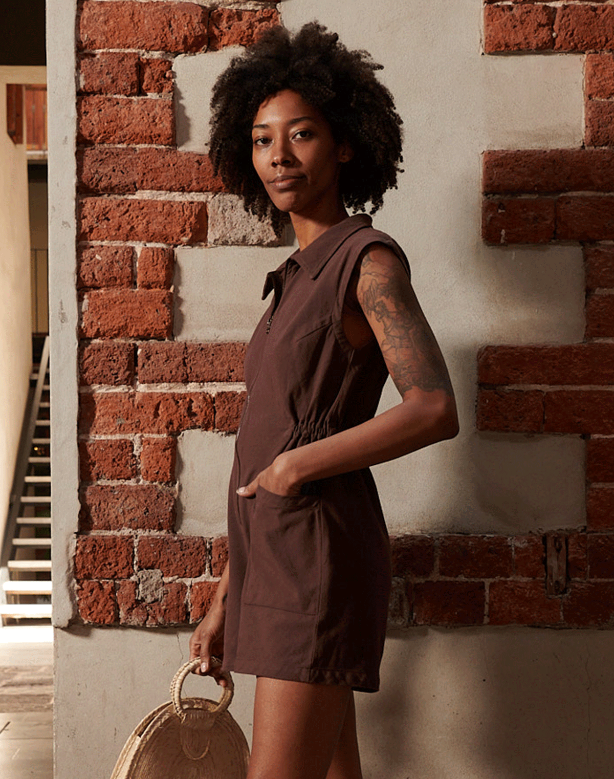 Noble Sleeveless Utility Romper Tank Suit in chocolate