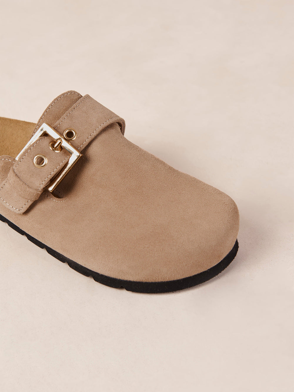 Alohas Cozy Suede Clogs in Taupe