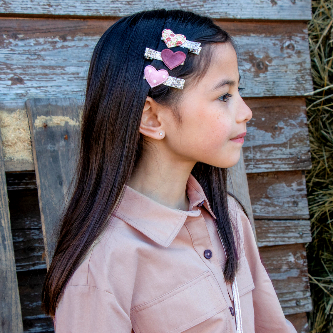 rockahula heart bar hair clips / Feel the love with this sweet set of heart bar clips in this neutral colour palette.  Featuring three hearts in  floral print, a spotty pink fabric and dusky velvet!