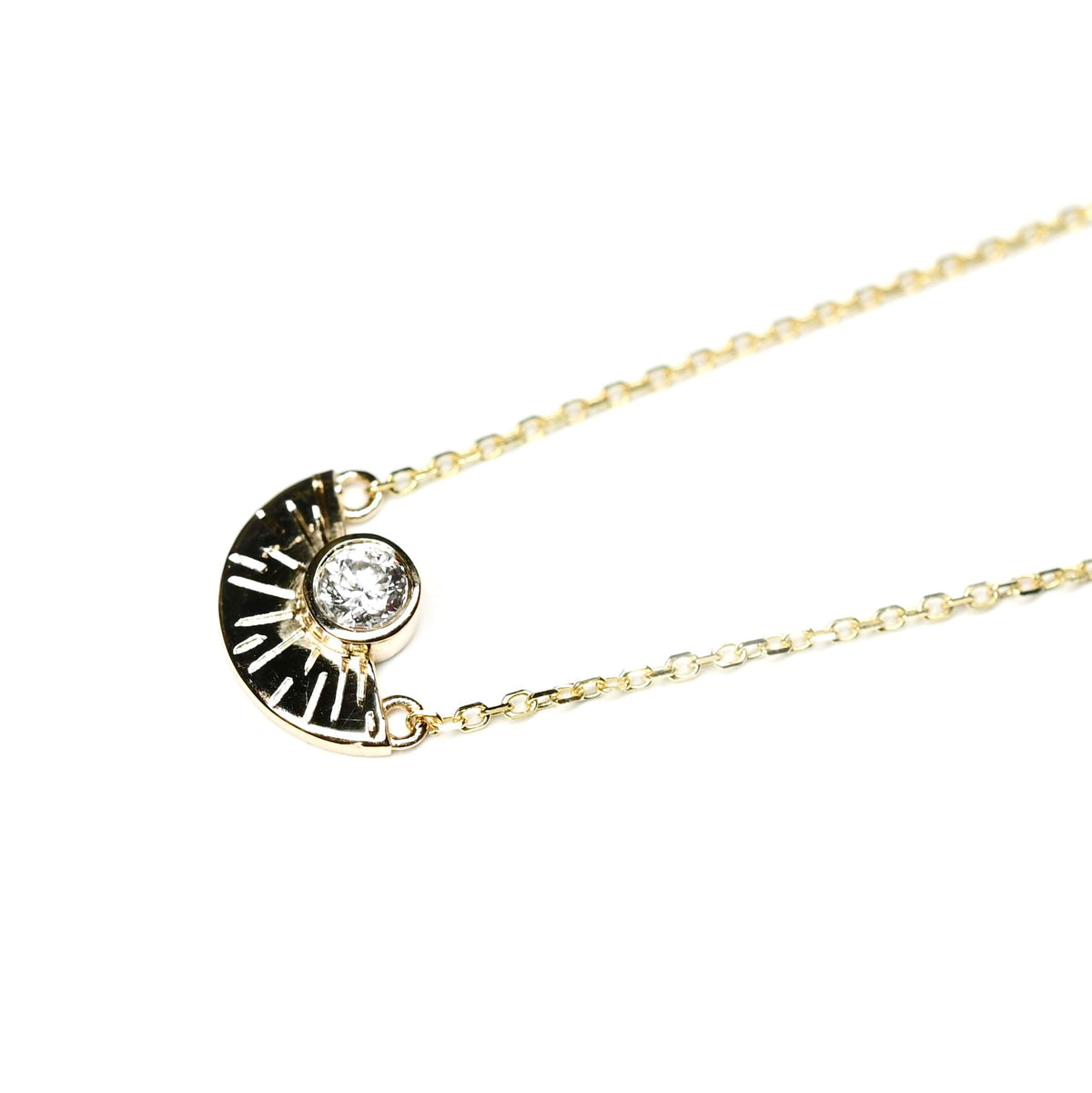 One of a kind 14k gold necklace featuring a white diamond. Each Miarante piece is carefully handcrafted in Chicago by a skilled production team.