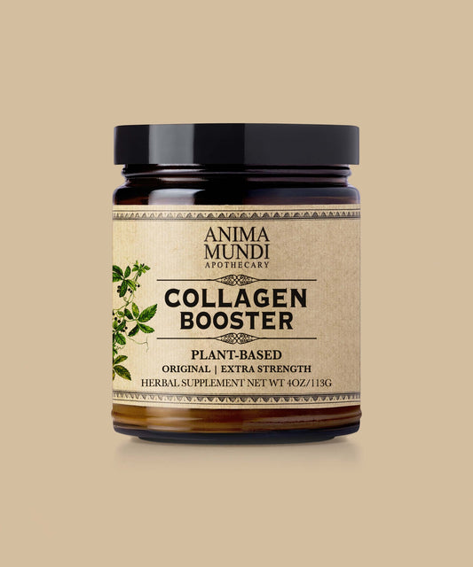 anima mundi collagen booster / This plant-based blend is the ultimate beauty boost — this formula of adaptogens, ancient herbs, and flowers help to support radiant hair, glowing skin, healthy nails, and may aid in repairing and restoring body tissue. Our plant based collagen is an easy to use, bio-available extract powder.