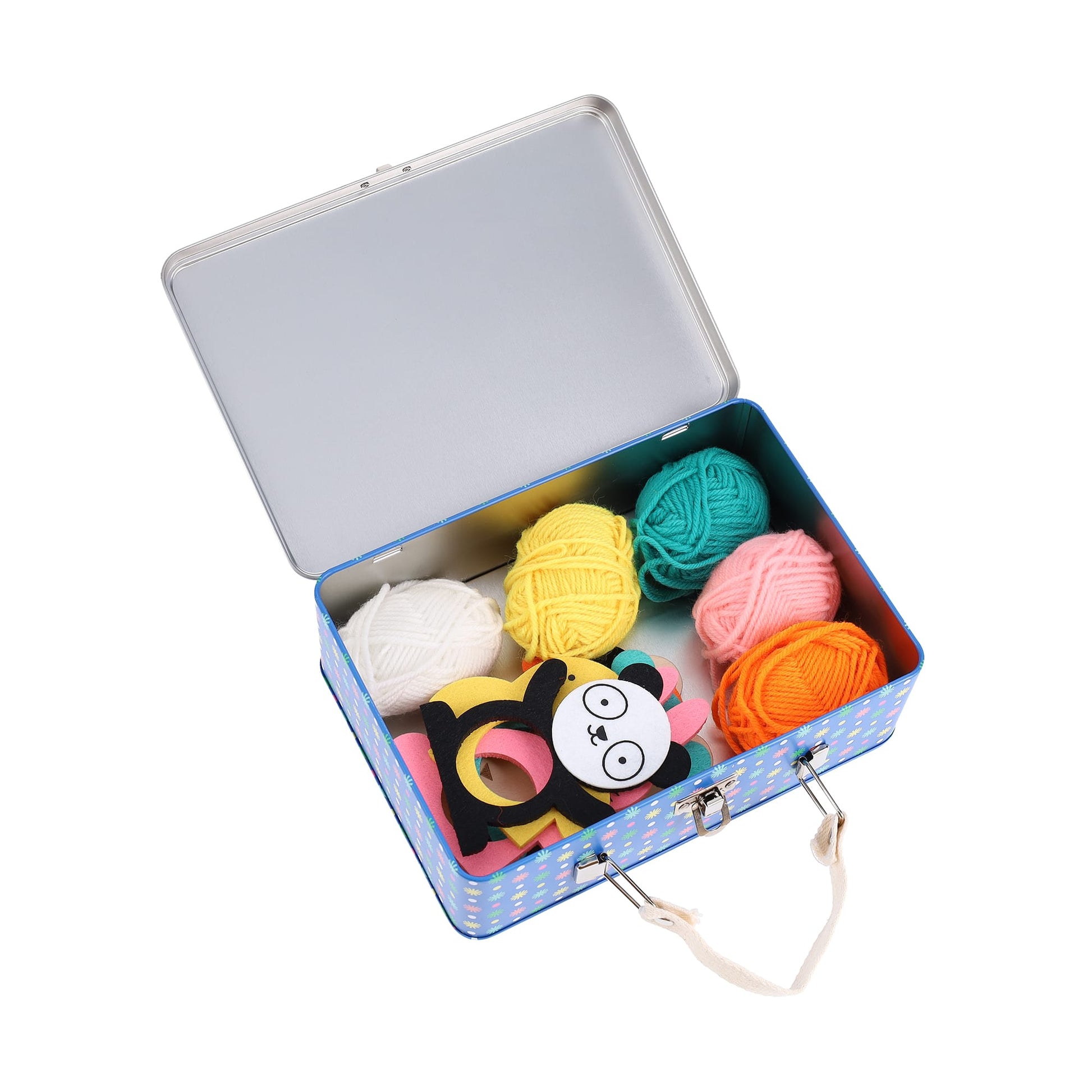 This fun, portable kit comes with everything you need to create the sweet bunny, bird, koala, panda, and puppy. Inside you'll find five colored yarns, five felt animal forms, a wooden pom-pom maker, and instructions in six languages (English, Dutch, French, German, Italian, and Spanish).