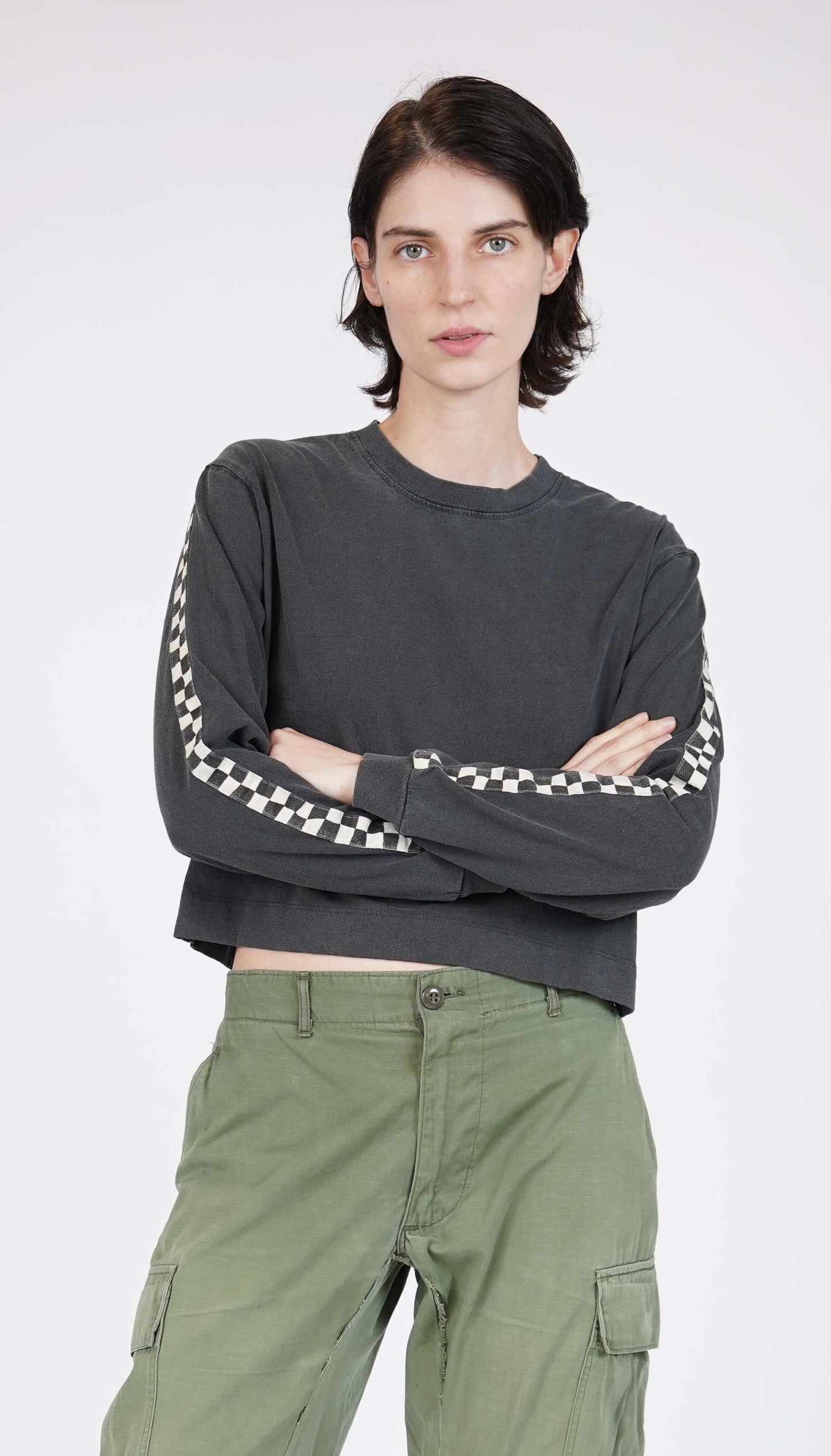Checkerboard Cropped Long Sleeve Tee