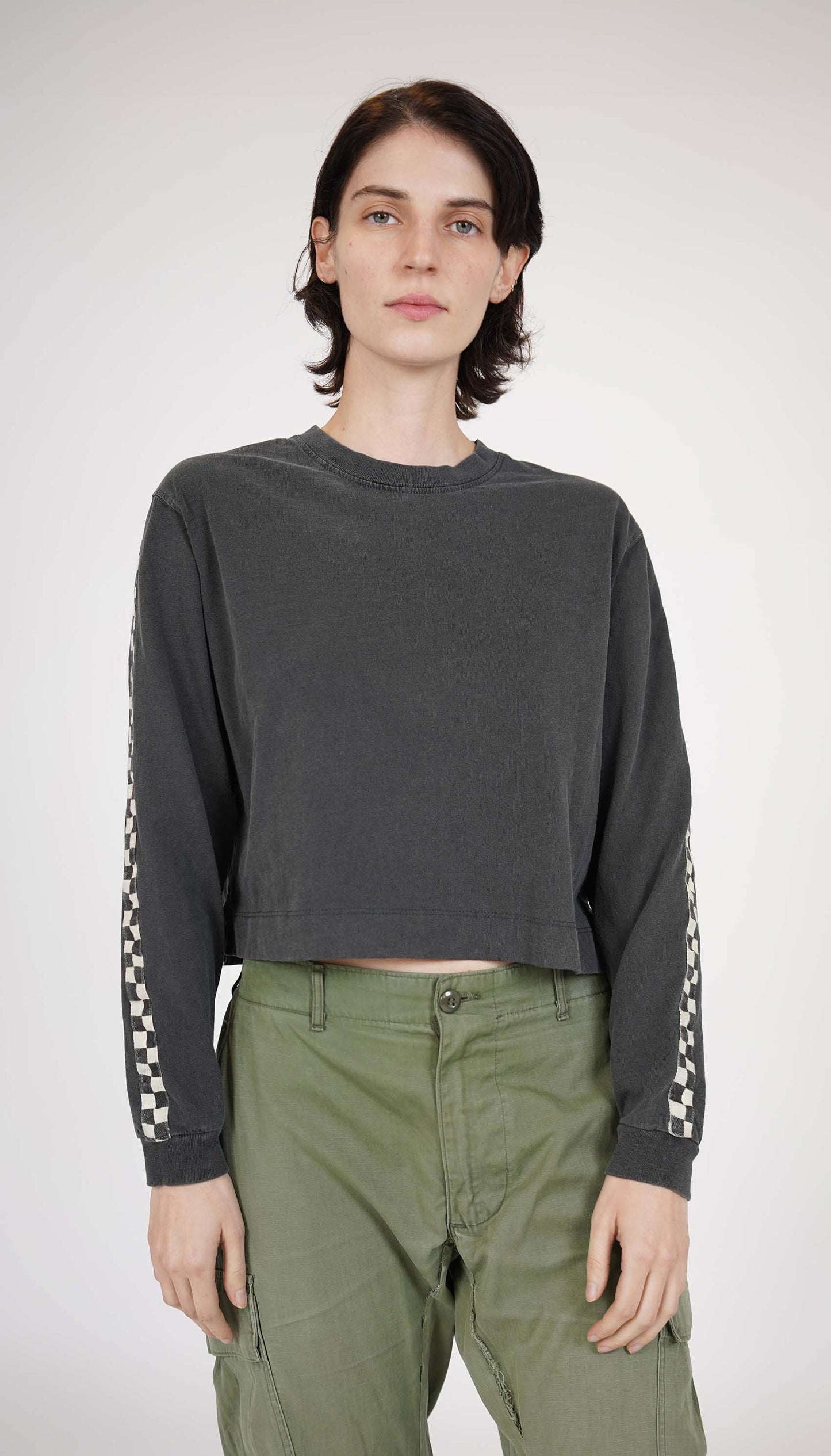 Checkerboard Cropped Long Sleeve Tee
