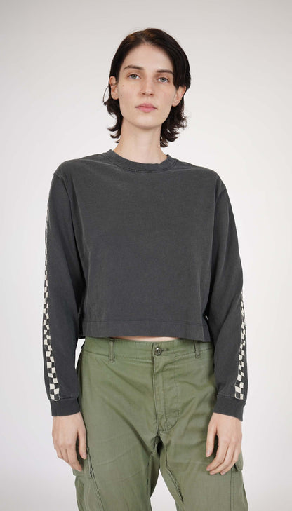 Checkerboard Cropped Long Sleeve Tee