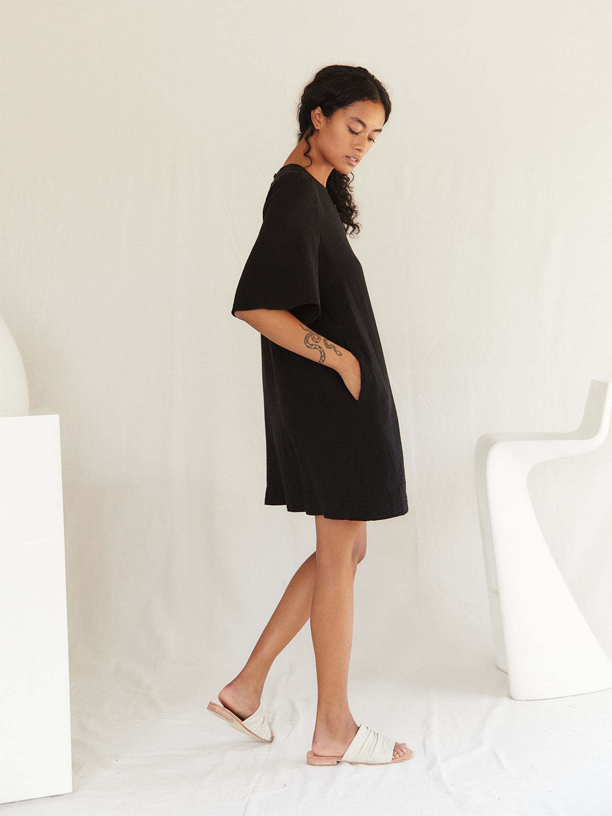 Sustainable black gauze dress by Sugar Candy Mountain