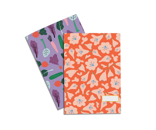 A set of 2 whimsical notebooks, 1 lined and 1 blank with each journal displaying a gold foil die-cut window on the front cover. Printed using responsibly sourced papers and sustainable-friendly inks.