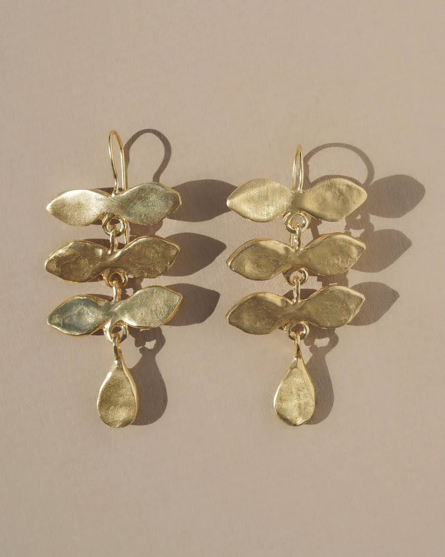 Textured organic layered leaf earrings. Inspired by botanical motifs, this pair strikes a balance of soft and edgy with such unique form and movement. Handmade in the Santa Cruz Mountains.