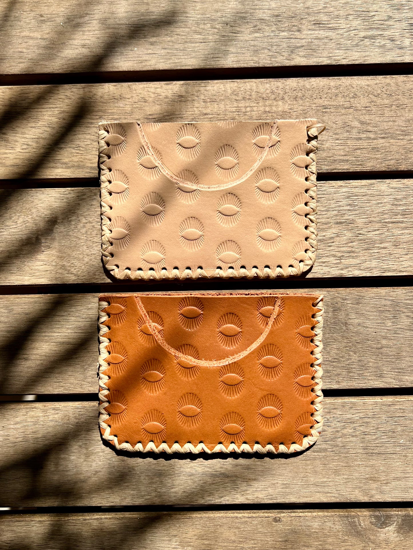 leather stamped wallet olive n suede locally made