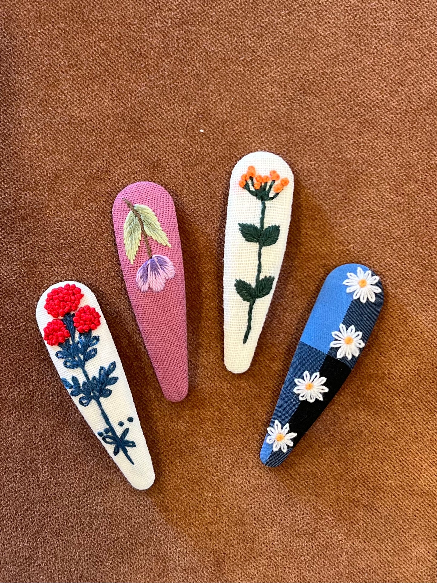 Teardrop Embroidered Hair Barrettes