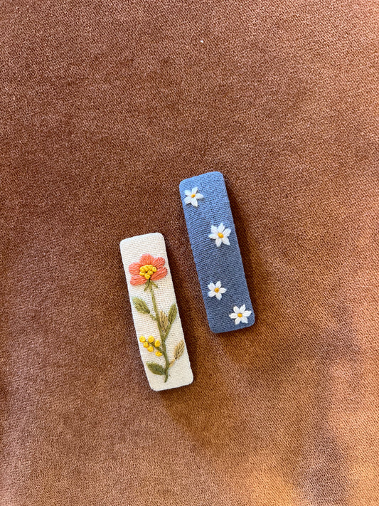 Rectangle Embroidered Hair Barrettes