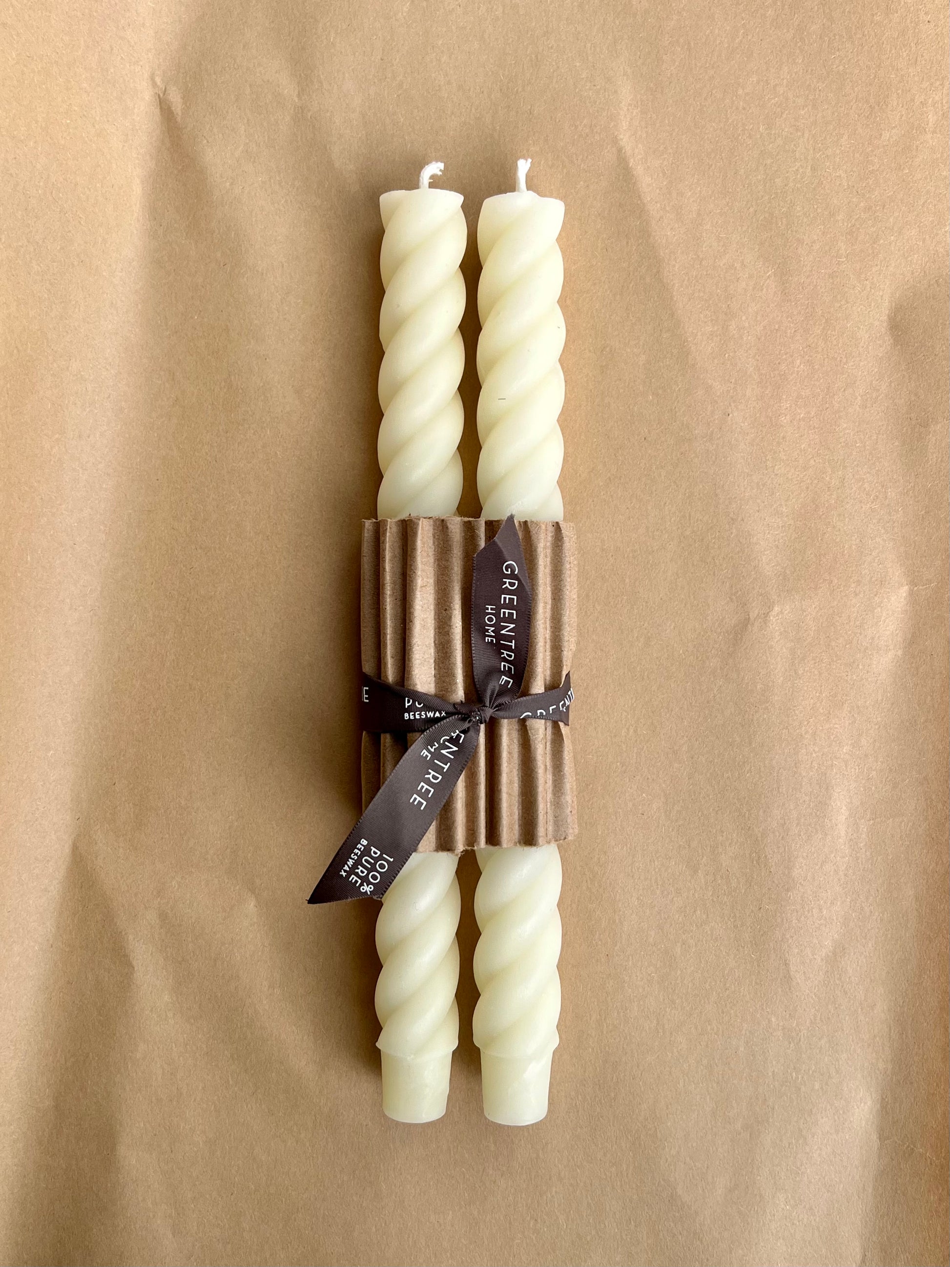 greentree home candle / An elegant and playful twist on the classic taper. Set of 2, 100% pure North American beeswax candles. Each candle is hand poured and individually finished in New York State. cream