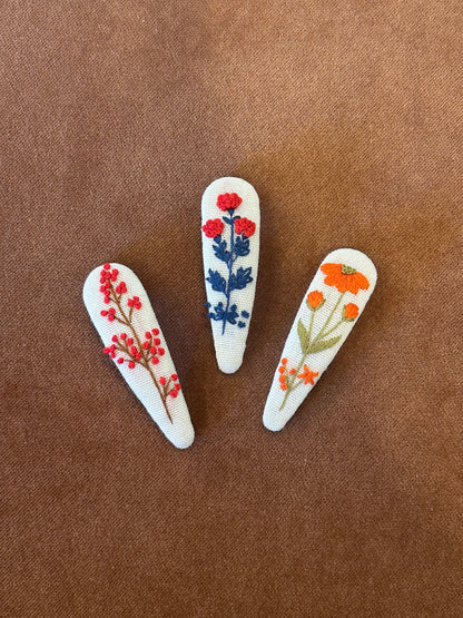 Teardrop Embroidered Hair Barrettes