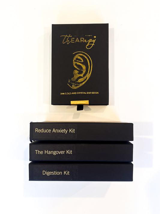 These ear seeds are made with 24k gold plated metal pellets with beautiful gold crystals on top. The light continuous pressure on the acupoints of the outer ear stimulates a response in the nervous system towards health. Each kit includes enough seeds for four treatments and detailed how-to instructions.