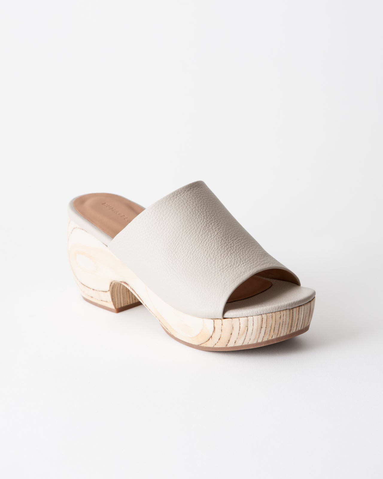 Katlyn Clog Sandal in Pebbled Cream Leather