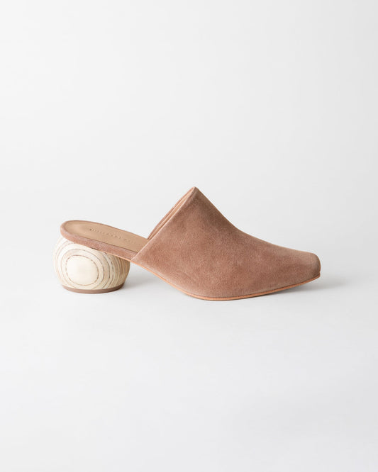 Mina Heeled Mule in Latte Suede