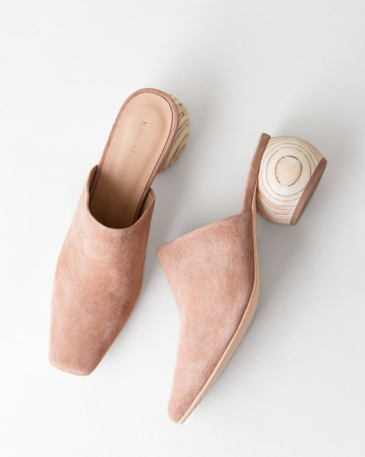 Mina Heeled Mule in Latte Suede