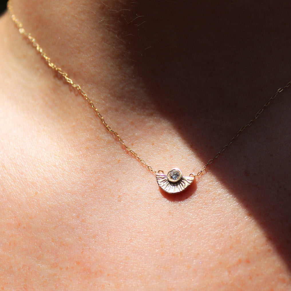 One of a kind 14k gold necklace featuring a white diamond. Each Miarante piece is carefully handcrafted in Chicago by a skilled production team.