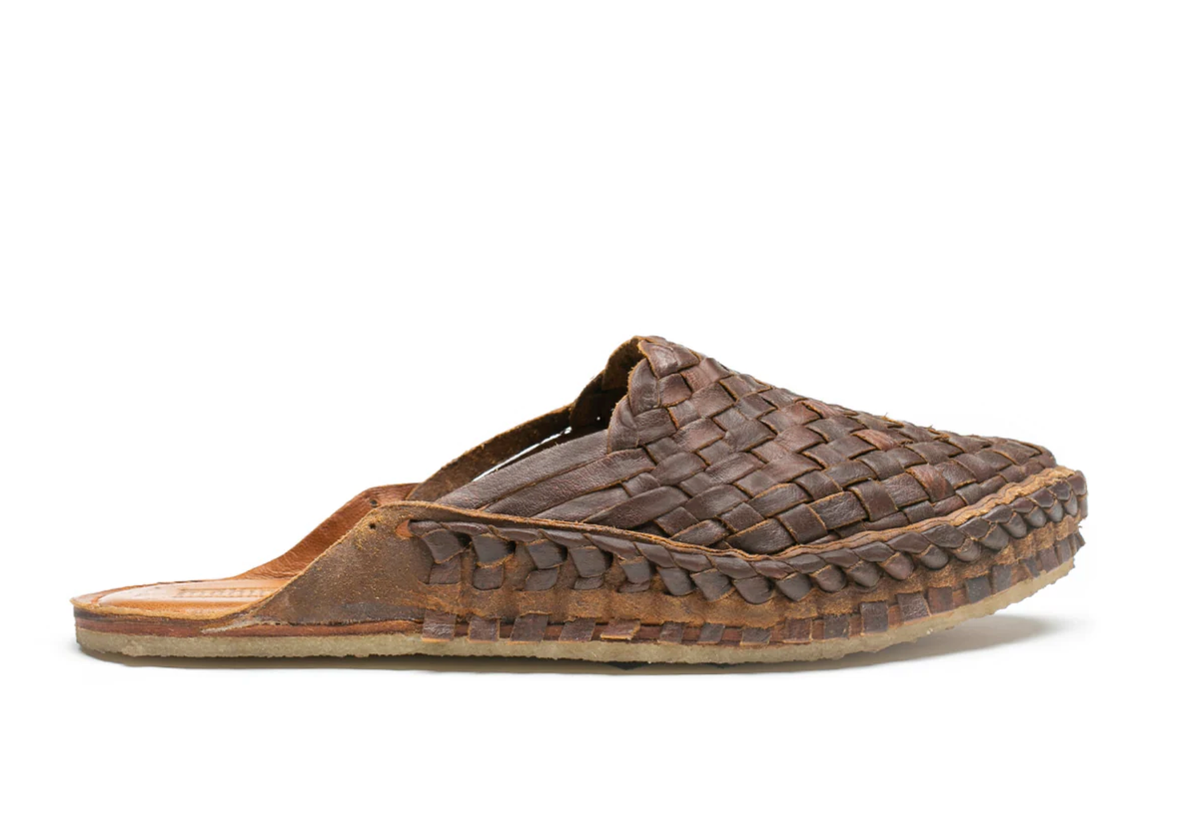Mohinders Woven Leather Slides in Walnut Thread Spun