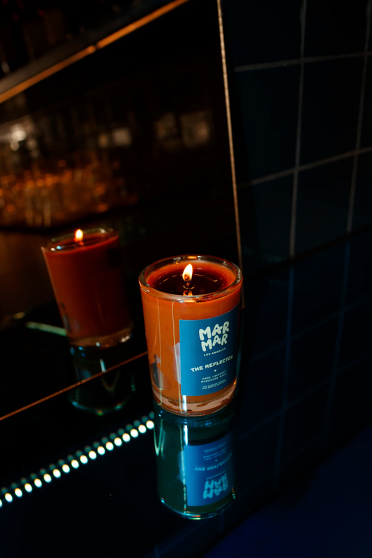 mar mar los angeles reflector candle / Coconut wax blend candle with notes of cade, lavender & basil. Hand poured in LA by Light 4 Life & The Exceptional Children's Foundation, an organization that provides jobs for adults with disabilities.