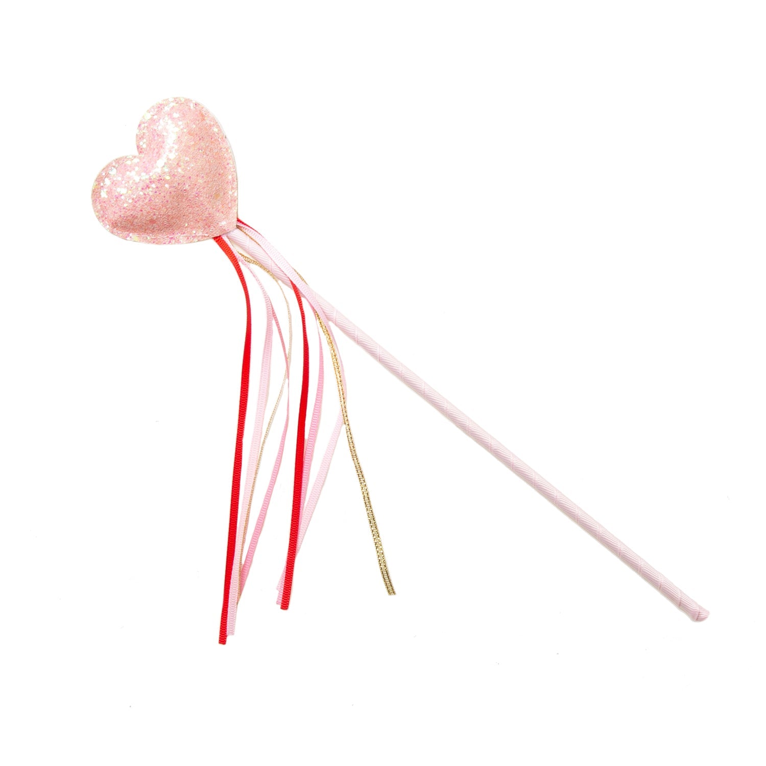 Magic up a little love with this glittery Heart Wand! With a fabric wrapped centre stem and pink and red grosgrain streamers - this wand is perfect for summer adventures, imaginative play, or a fun addition to the dressing up box.