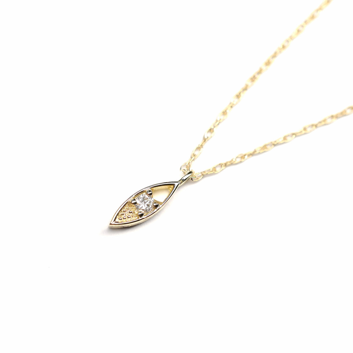 Solid 14k yellow gold pendant, chain, and clasp featuring a white diamond and a hand engraved star detail. Each Miarante piece is carefully handcrafted in Chicago by a skilled production team.