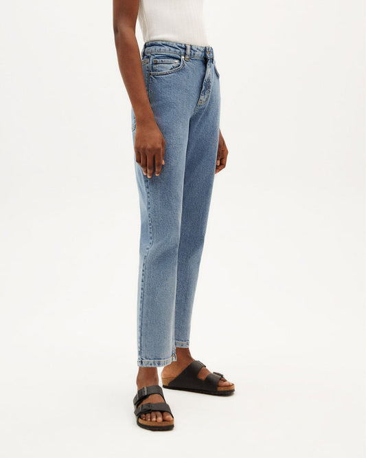 thinking mu light denim nele pant / A classic, high waisted pant with straight cut leg.  99% organic cotton 1% elastane - Sustainably made in Turkey.