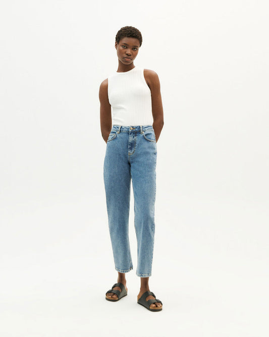 thinking mu light denim nele pant / A classic, high waisted pant with straight cut leg. 99% organic cotton 1% elastane - Sustainably made in Turkey.