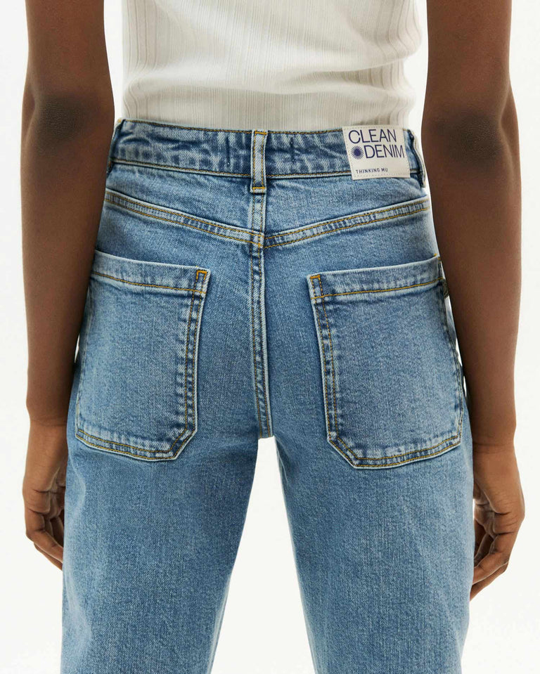thinking mu light denim nele pant / A classic, high waisted pant with straight cut leg. 99% organic cotton 1% elastane - Sustainably made in Turkey.
