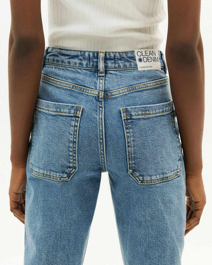 thinking mu light denim nele pant / A classic, high waisted pant with straight cut leg. 99% organic cotton 1% elastane - Sustainably made in Turkey.