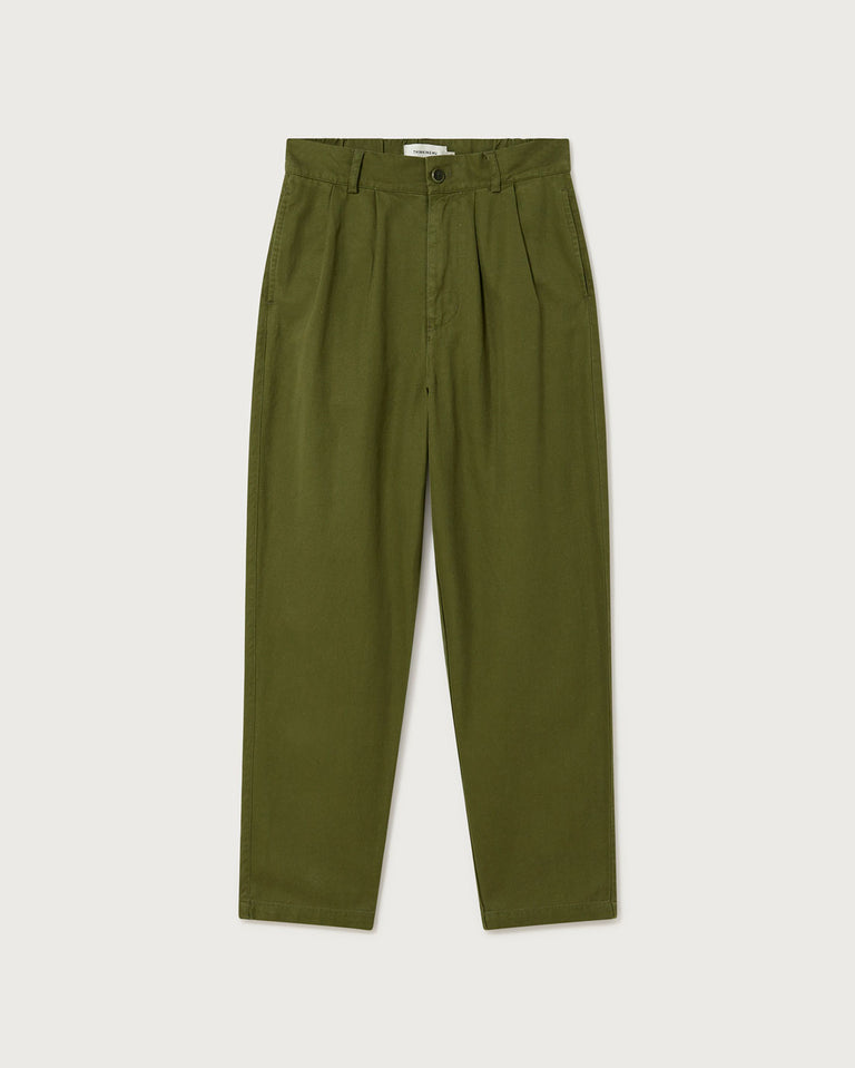 thinking mu hemp green rina pants / A carrot cut pant with cropped legs & front and back pockets.  45% hemp + 30% organic cotton + 25% tencel - OCS certified