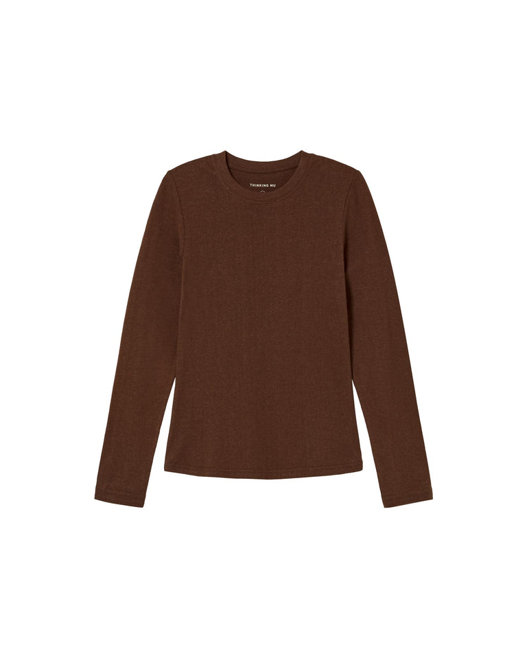 thinking mu carolina hemp long sleeve top / A chocolate brown long sleeve top with a classic cut. Made of 55% organic cotton and 45% hemp. Sustainably made in India.