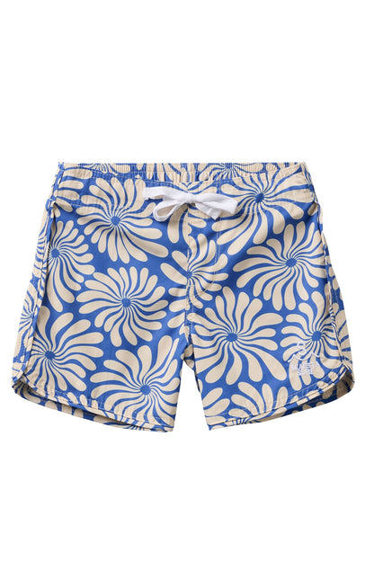 Wavy flowers eco-friendly board shorts for kids by Seaesta Surf.