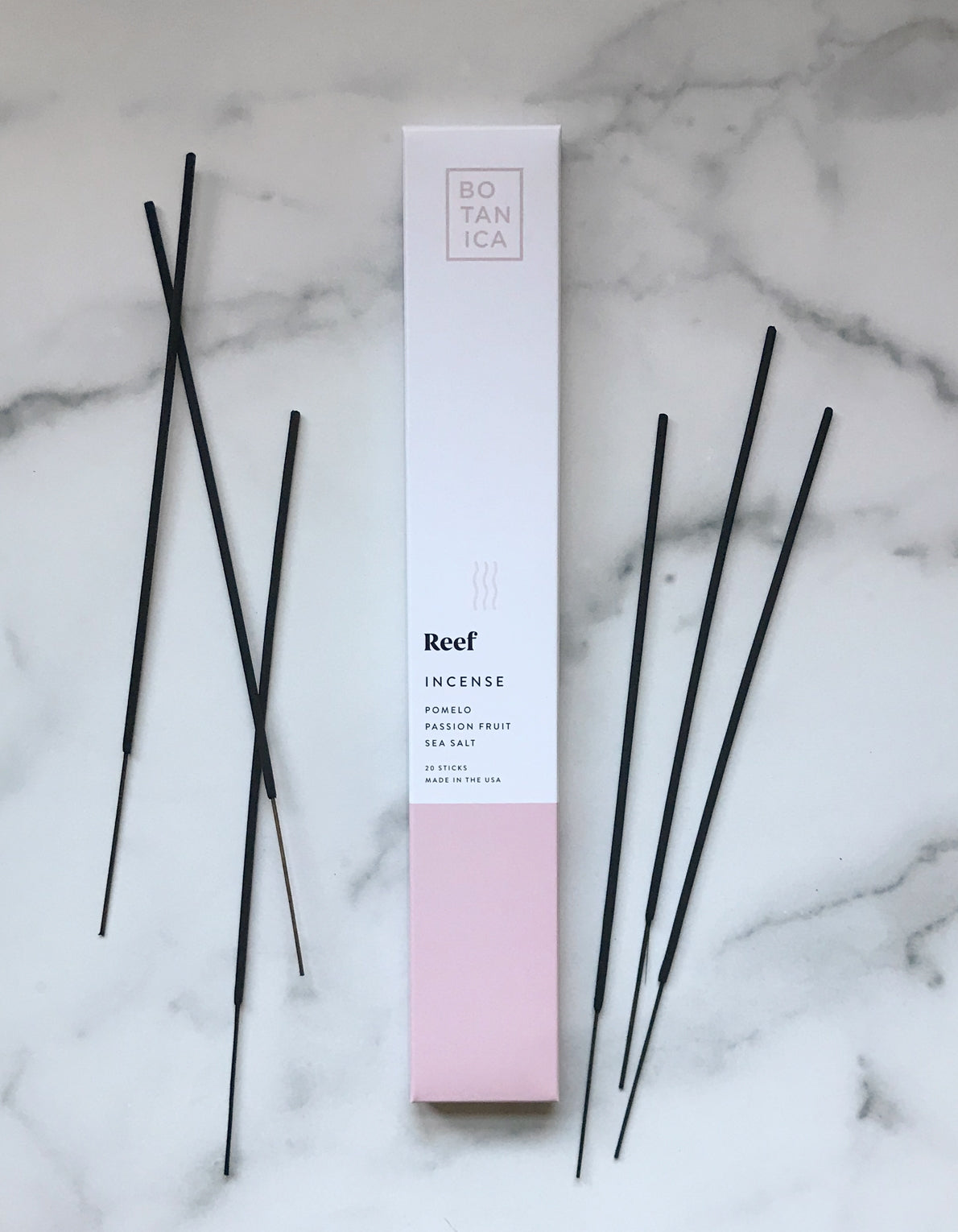 botanica reef incense. Made with high-quality fragrance blends, plus essential oils for a long, balanced ritualistic experience–sure to make any dwelling feel like a luxurious retreat. Scent notes of pomelo, sea salt, and passion fruit.